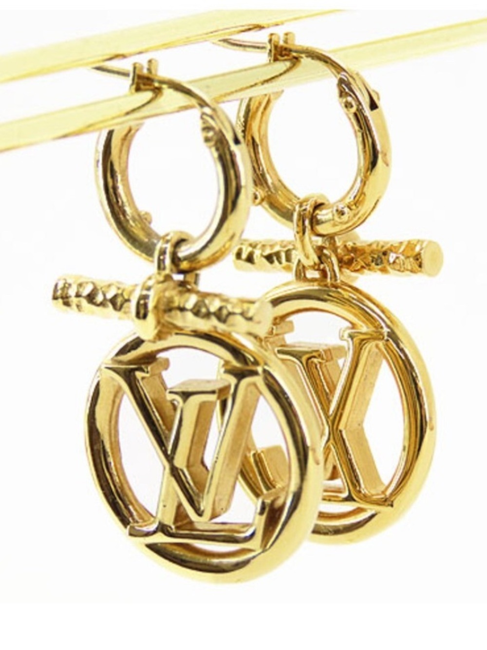 Gold LV Monogram Drop Hoop Earrings - Women Accessories - Picture 2 of 3